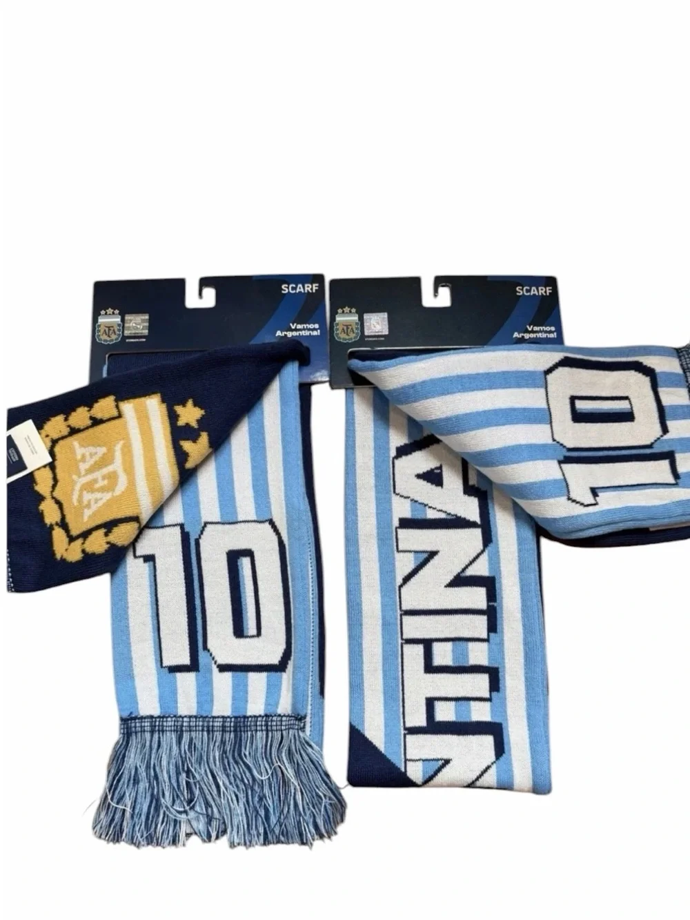 AFA Mens Soccer Scarf in Light Blue, Navy, ARGENTINA MESSI.  Gold Crest.  NEW